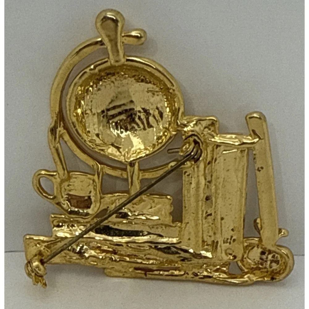 Teacher Brooch Pin Fashion Jewelry Gold Color Globe Books Apple Desk 2